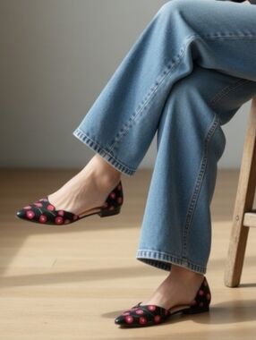 J. Crew Black Cherry Print Pointed Flats Size 8